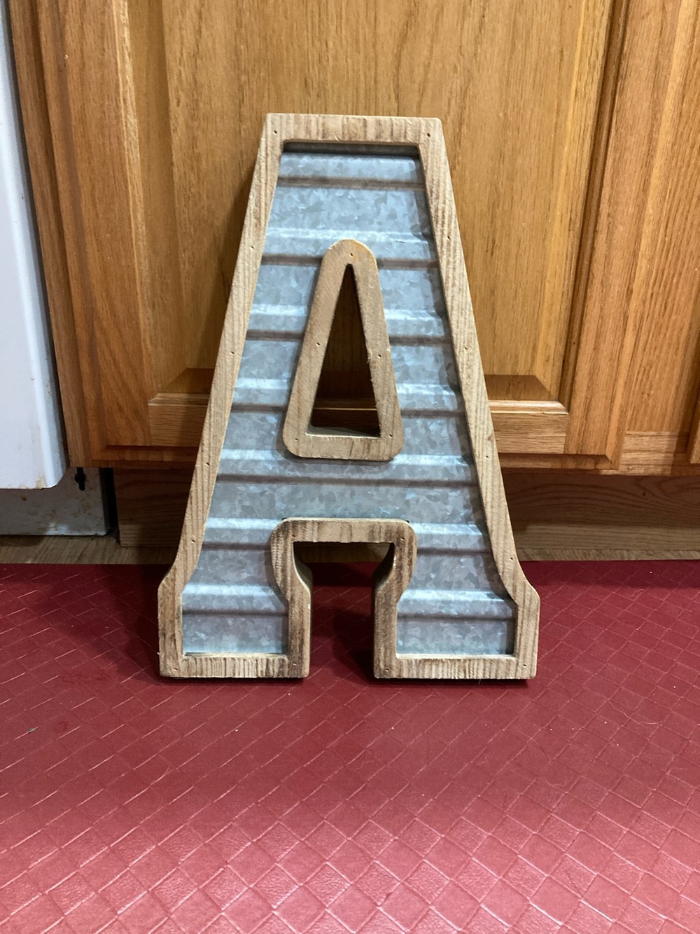 Letter A Wall Accent in Wood and Galvanized Metal